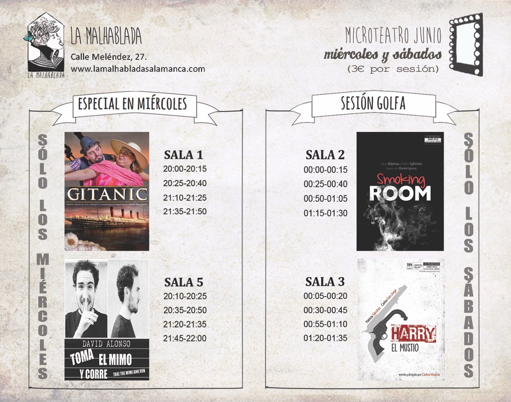 LaMalhablada_'s tweet photo. Vamos!! que vienen las golfas!! No hay excusa, siempre hay un hueco para ir a reírse. @FacylFestival #microteatro https://t.co/qRFXVuoLj6