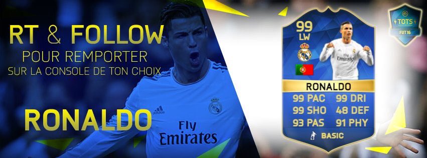 DERNIER CONCOURS TOTS

🔵 #RT &amp; #FOLLOW 🔵

Pour remporter RONALDO sur la console de ton choix🔥

Merci @EA_FIFA_France