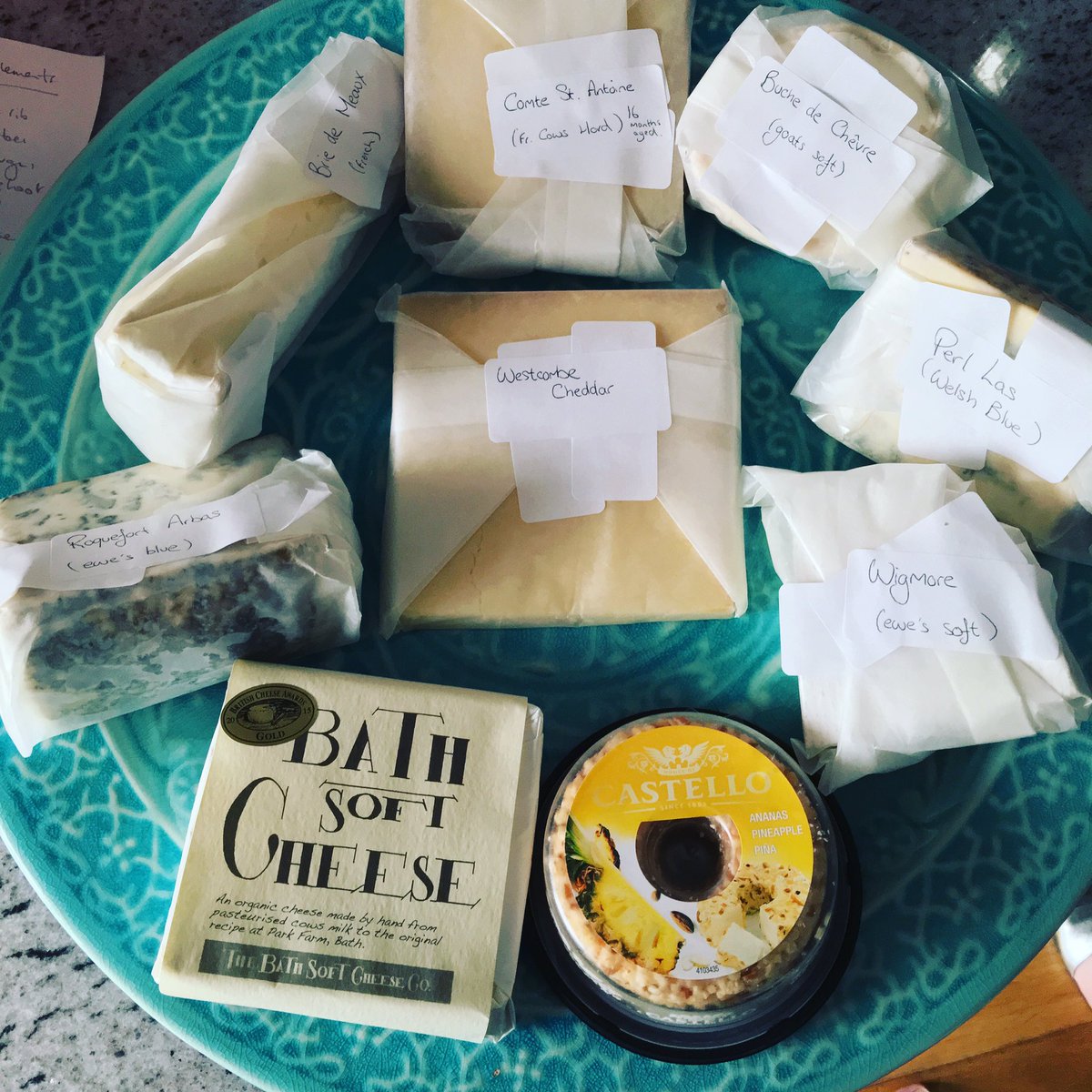 Thanks <a href="/thebishopscave/">The Bishop's Cave</a> for creating our cheese plate for tonights #dinnerparty. Brie, Blue, Comte, Goat and Cheddar.