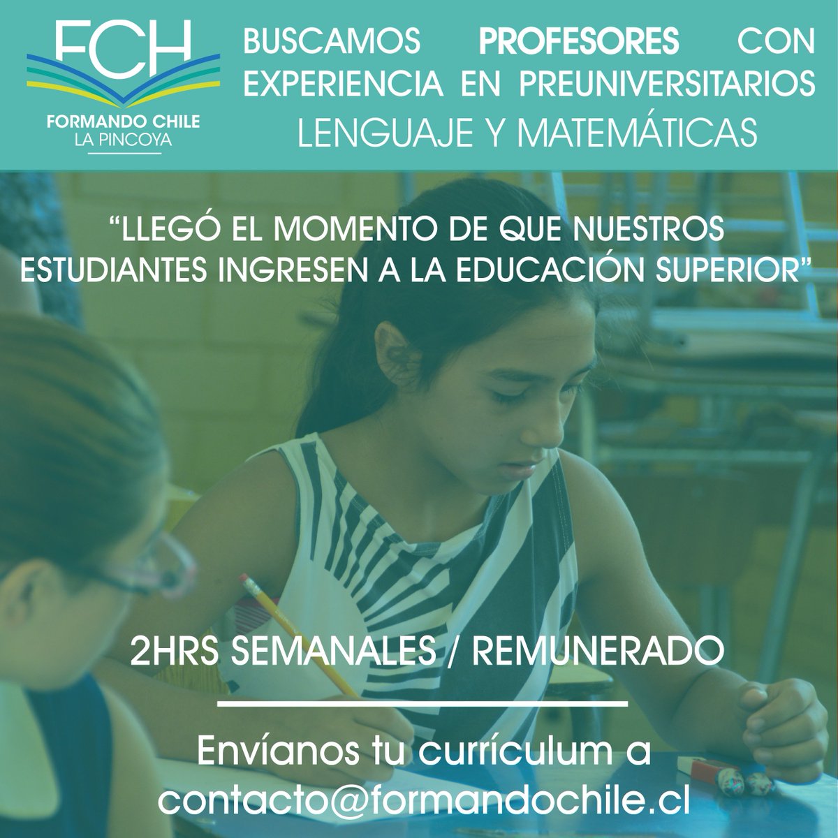 Educacion2020's tweet photo. ⚠ Hey, profes con experiencia en preuniversitarios, l@s amig@s de @FormandoChile tienen una oferta para ustedes! https://t.co/Mq5aQFHxtK
