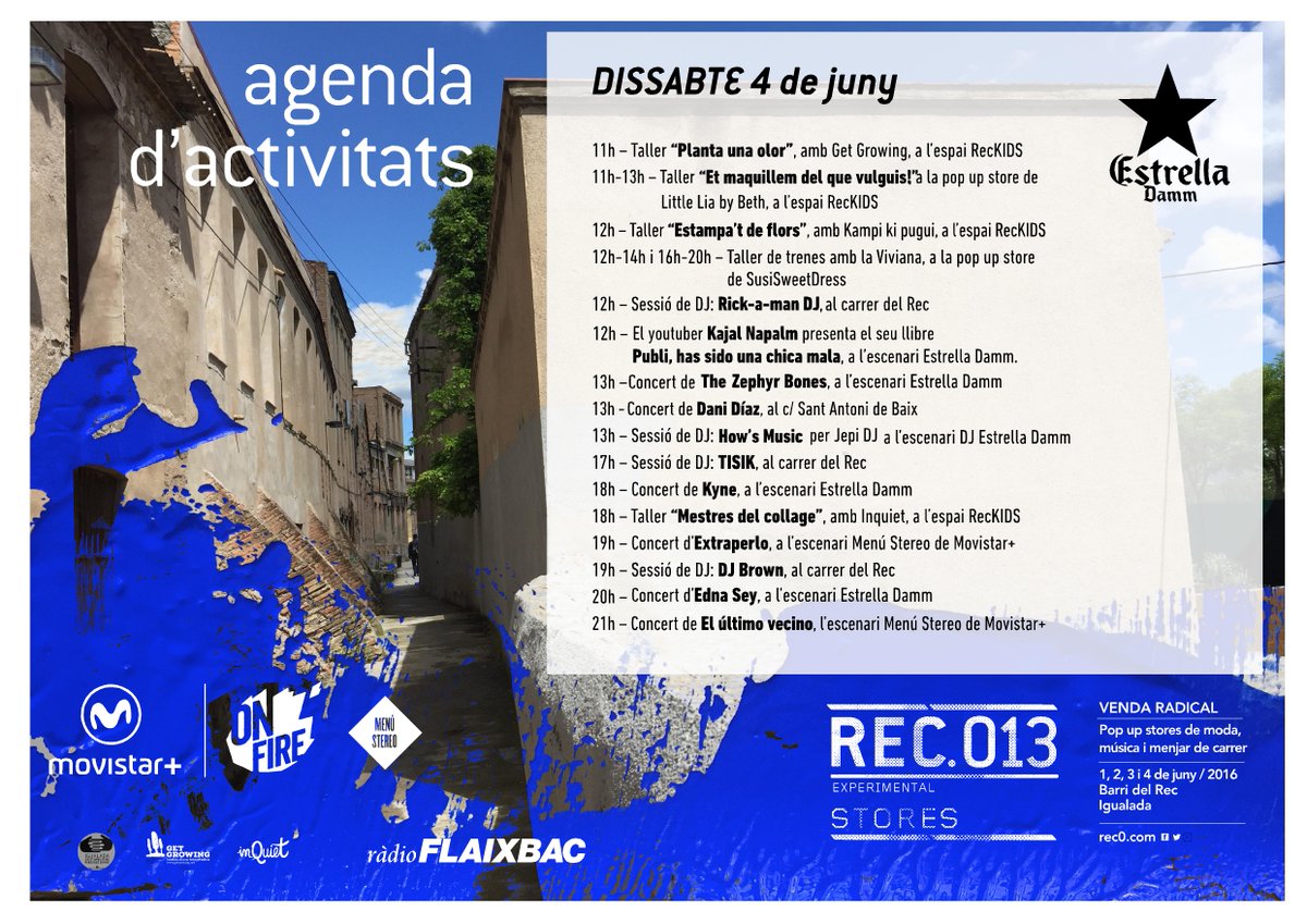 RECstores's tweet photo. Avui concerts de @extraperlo, @edna_sey i @ElUltimoVecino! A més de les sessions de DJ per fer ressonar el #Rec013! https://t.co/u3b1vzI2FW