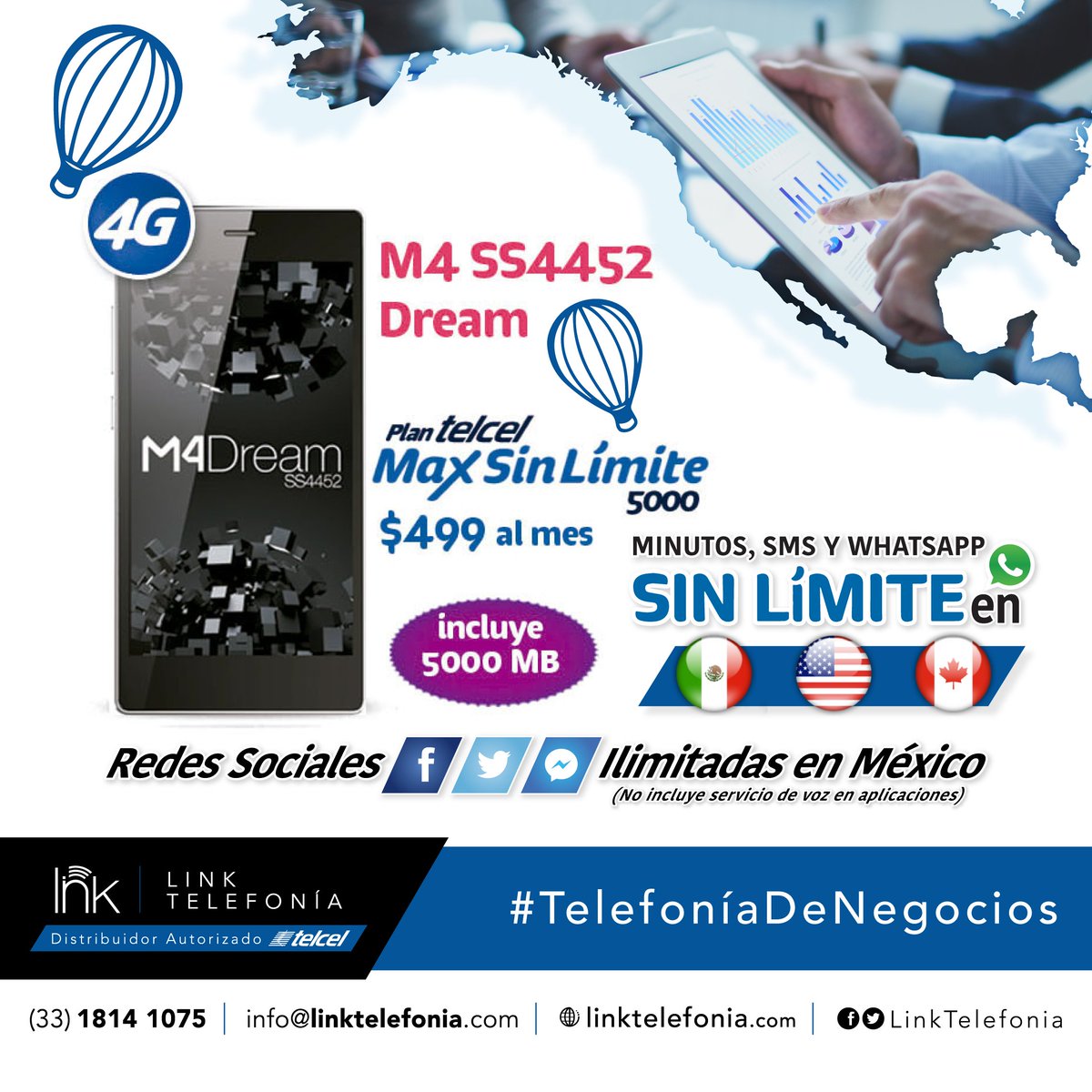LinkTelefonia's tweet photo. #M4TelDream en Plan Telcel Max #SinLímite 5000. Por sólo $499 al mes #EquiposTelcel | https://t.co/vLBUOtYQAI https://t.co/0fHGKZGfr3