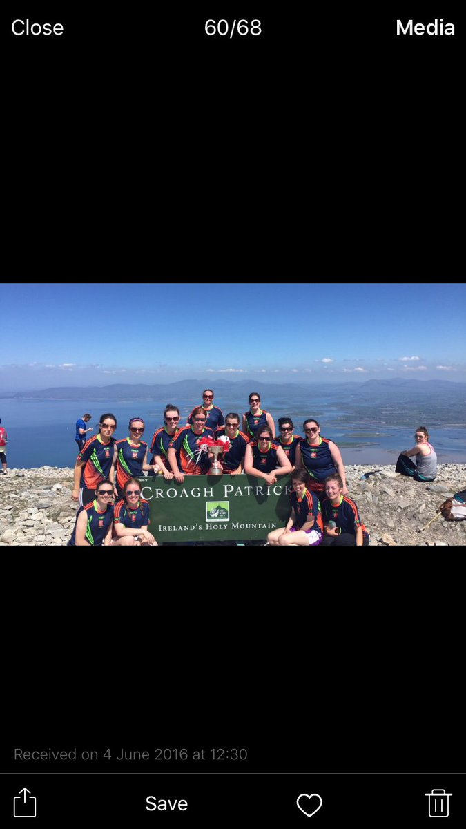 LadiesDmoyne's tweet photo. Climbing Croagh Patrick with the All Ireland Cup @MonaghanLadies @UlsterLadies @LadiesFootball @RTEsport https://t.co/zfdgPJBL4S