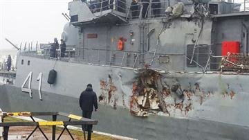 La corbeta ARA Espora sufrió importantes daños al colisionar accidentalmente con un buque mercante