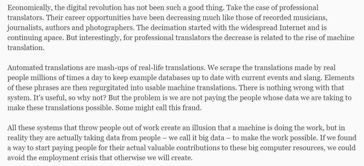 kevmilldev's tweet photo. "Digital pioneer, Jaron Lanier, on the dangers of "free" online culture" #digicontent2016 https://t.co/hywwlwPRpJ https://t.co/XgbZMC54QJ