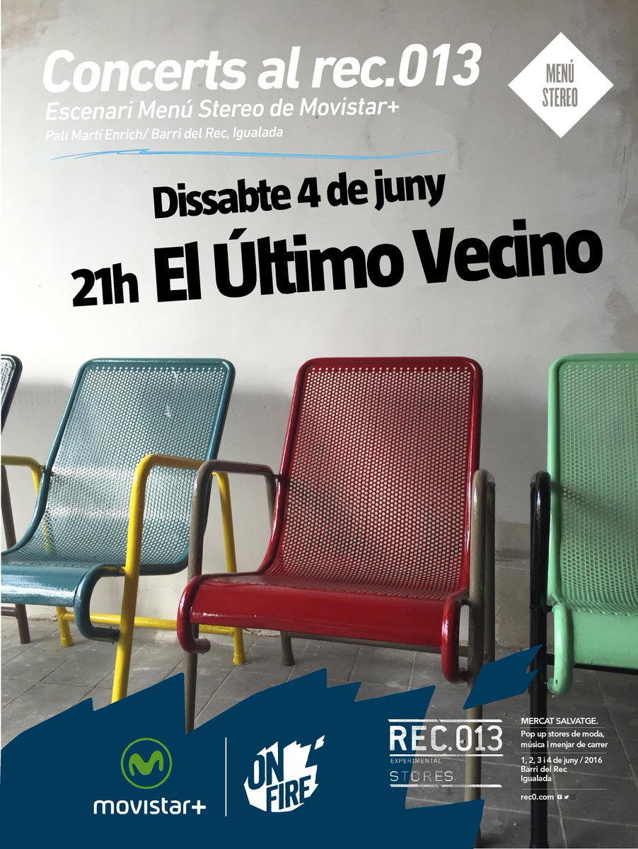 RECstores's tweet photo. Aquest vespre concerts a l'escenari #movistarplusonfire amb @extraperlo (19h) i @ElUltimoVecino (21h)! #Rec013 https://t.co/R15Ejg5pko