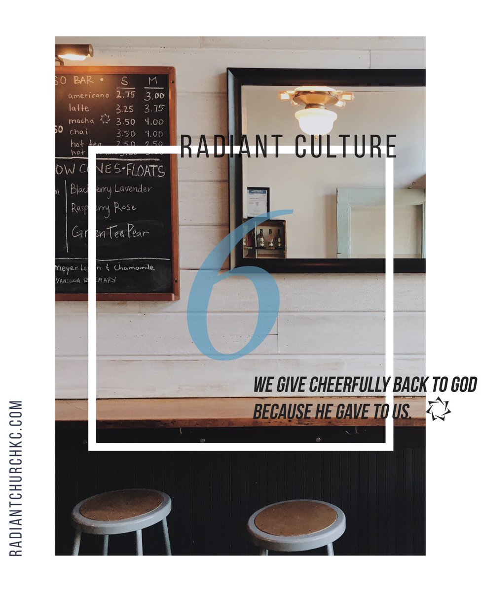 RadiantChurchKC's tweet photo. In finances, time, and love, our identity is rooted in joyful generosity. 2 Corinthians 9:6  #RadKC https://t.co/hqaYnAYkuP