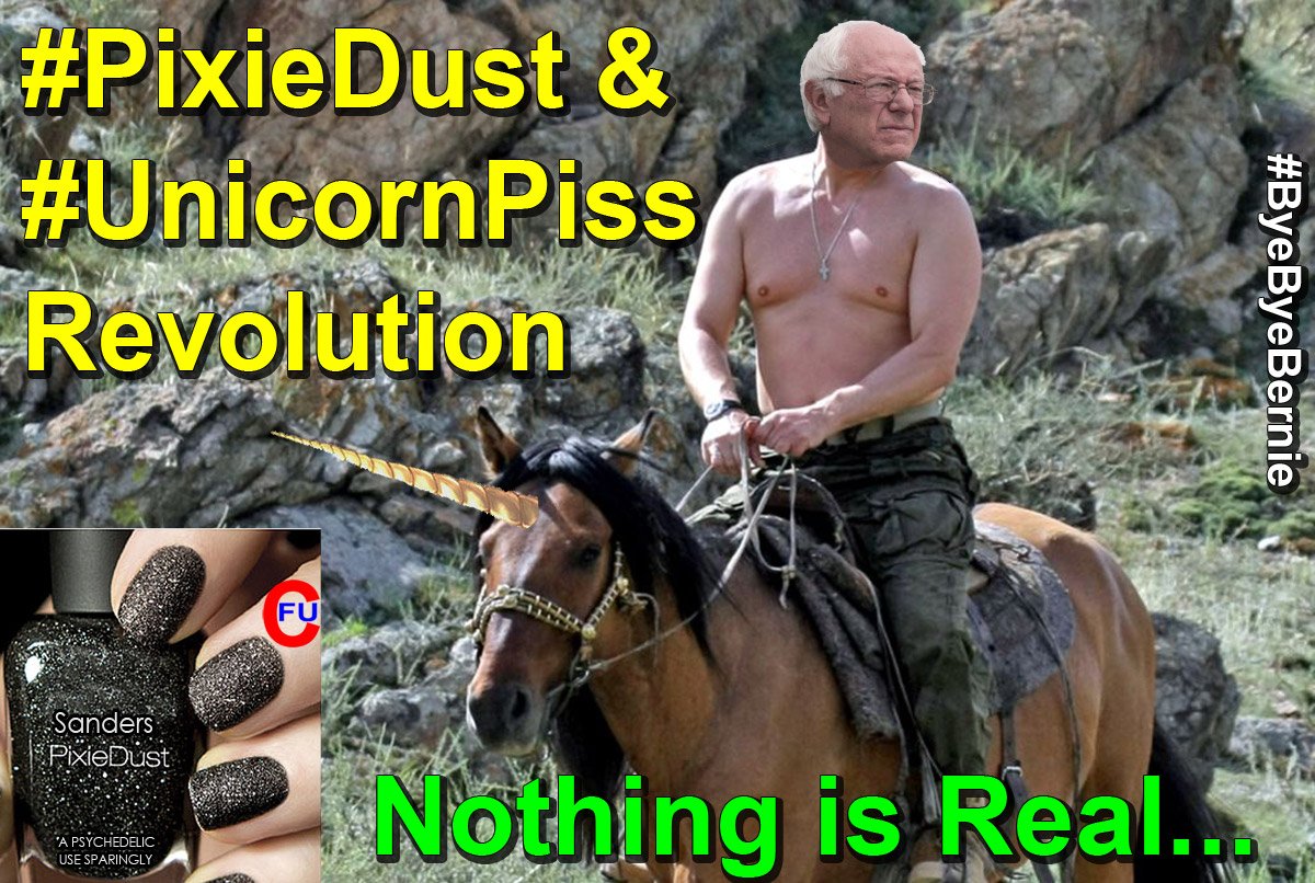 CitizensFedUp's tweet photo. .@MarilynPrescott But to admit that would mean there's no FREE stuff coming & Unicorns don't exist
#ByeByeBernie https://t.co/vIX5n4UfPU