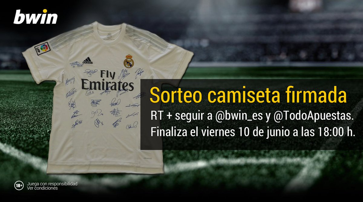 todoapuestas's tweet photo. ¿Quieres una camiseta firmada por los jugadores del #RealMadrid?
Sigue a @TodoApuestas y @bwin_es y haz RT https://t.co/MEo95kYDny