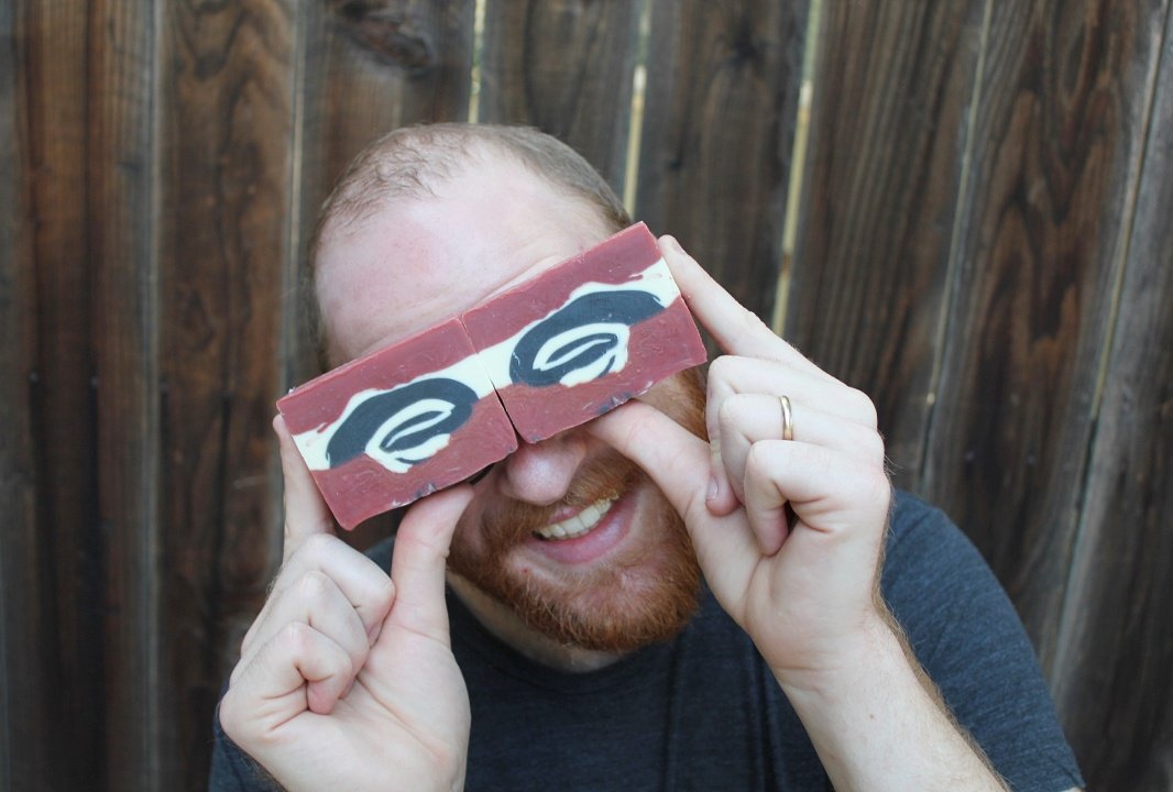 SudzbyStudz's tweet photo. #SoapFace strikes again with his hypnotic #eyes made from bars of Morning Cedarwood #soap! #Folsom #Sacramento https://t.co/XHcl6LHR1B