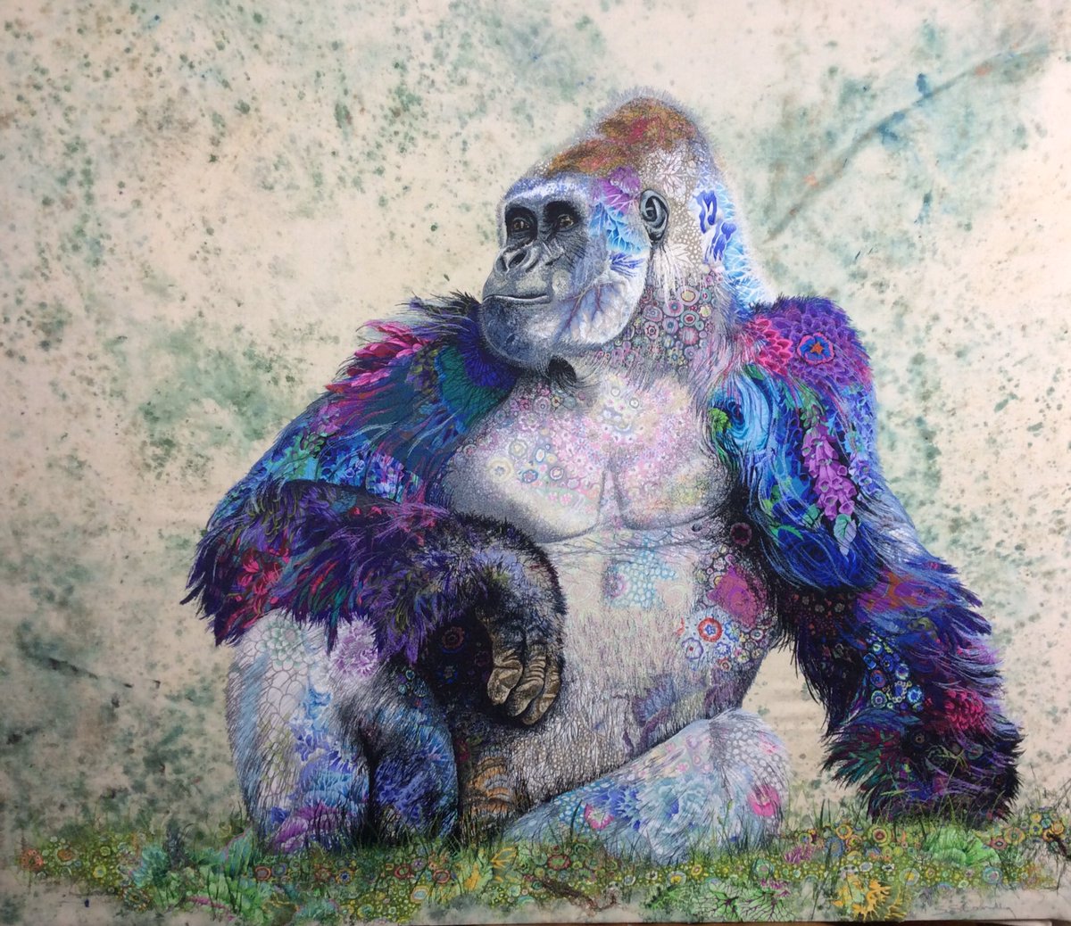 Silverback gorilla textileart. <a href="/aurifil/">Aurifil</a> <a href="/AurifilBrad/">Brad Mitchell</a> <a href="/justplainlovely/">Erin Sampson</a> <a href="/alexveronelli/">Alex Veronelli</a> <a href="/KaffeFassettStu/">Kaffe Fassett Studio</a> <a href="/BrandonMably/">Color Guy 2</a>