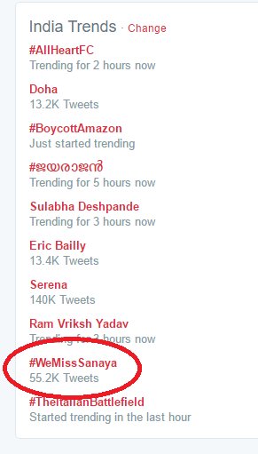 aarushirocks's tweet photo. Thank you guys for trending #WeMissSanaya at no.9 for more than 3 hours. Wohooo!!This is called real fan power.😍😍😍😍 https://t.co/Oe6x33t4qR