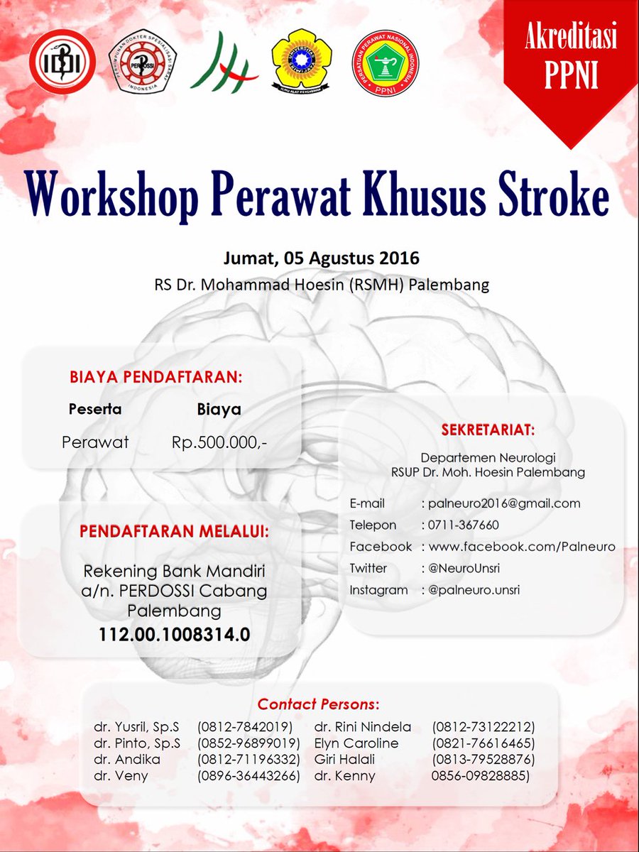 Yth. TS Perawat, ikut Workshop Perawat Khusus Stroke, yook~ 
#Palneuro2016 #Neurologi #Unsri #Perawat #Palembang