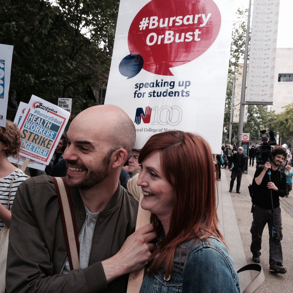 Dave &amp; Charlotte were watching. When they saw demo was for student nurse bursary, they joined in &amp; carried placard!