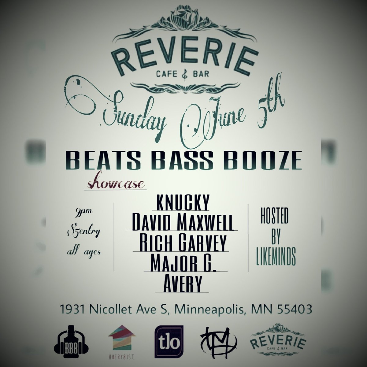 BeatsBassBooze's tweet photo. 🚨 Tomorrow! come witness some of Minnesota's most prolific artist
$5entry/Doors 8pm/ALL AGES
@knuckyLAME @Avery81st https://t.co/QCTqQvak3Z