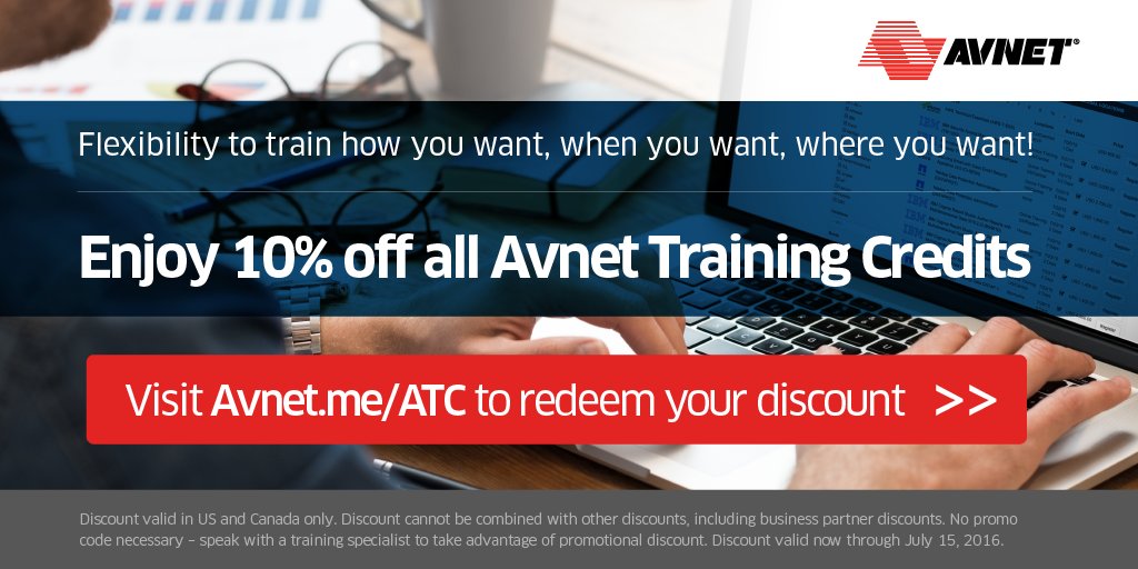 TechDataAcademy's tweet image. 10% off @Avnet Training Credits. Visit bit.ly/1X2VIqB to redeem your discount thru 7/15/16. #ITTraining