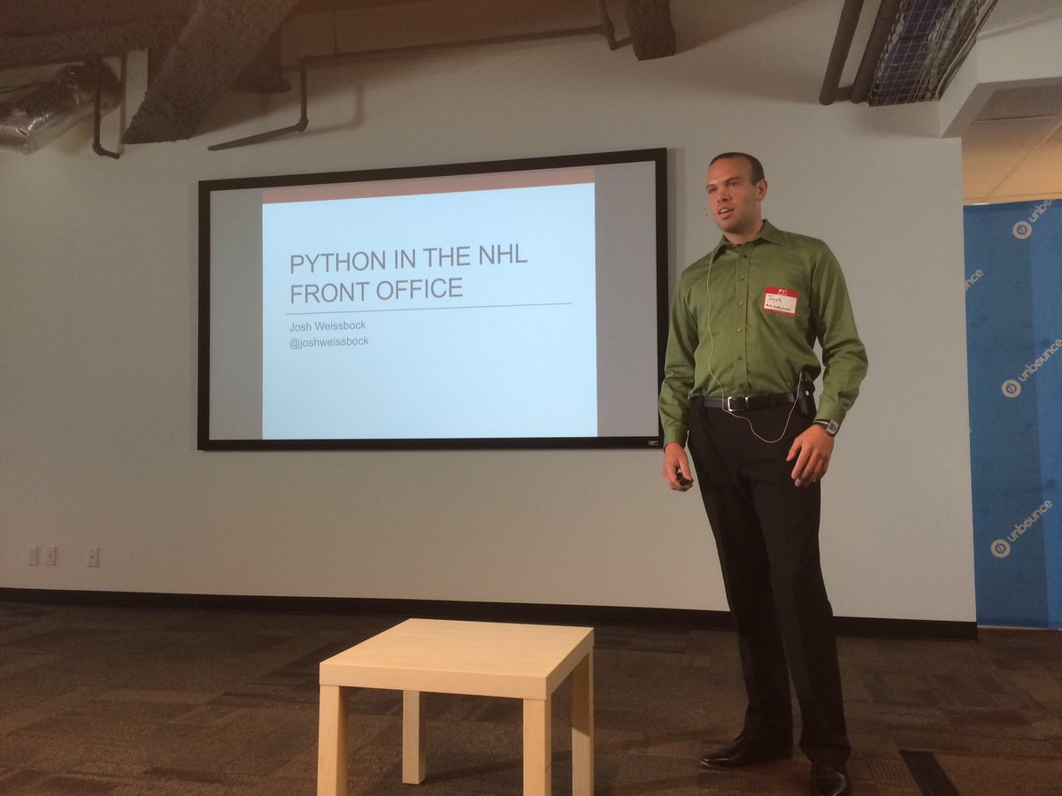 vanpyday's tweet photo. Talking Python in hockey analytics with @joshweissbock at #vanpyday https://t.co/7uj9XSvvgf