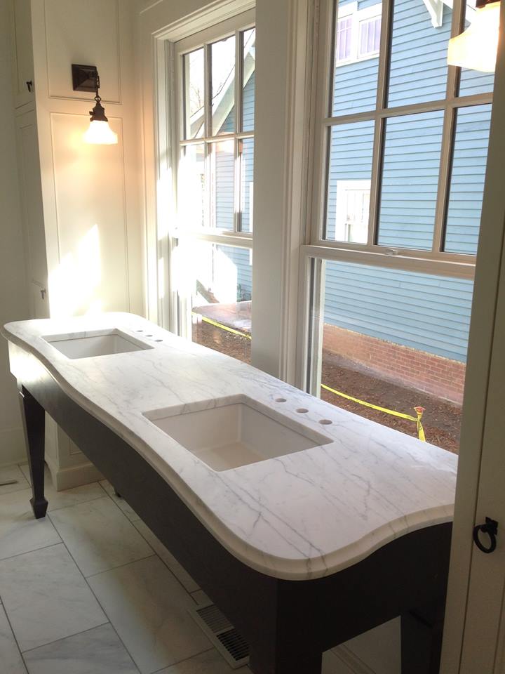 UnivStone's tweet photo. Still 1 of our fave vanities: custom base, Calacatta #marble, scalloped front &amp; back so BOTH sides are beautiful! https://t.co/qMRB1JvPd8