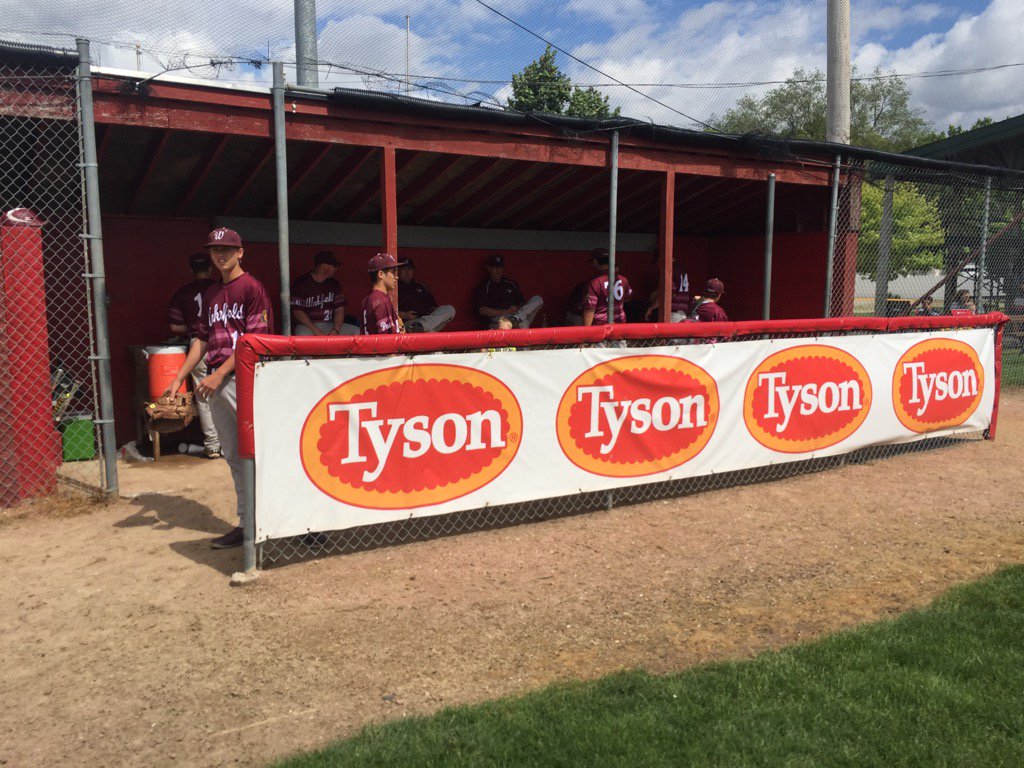 Juniors getting ready for game 2 today in South Sioux. The <a href="/TysonFoods/">Tyson Foods</a> banner should be good luck. #Trojans #Post81