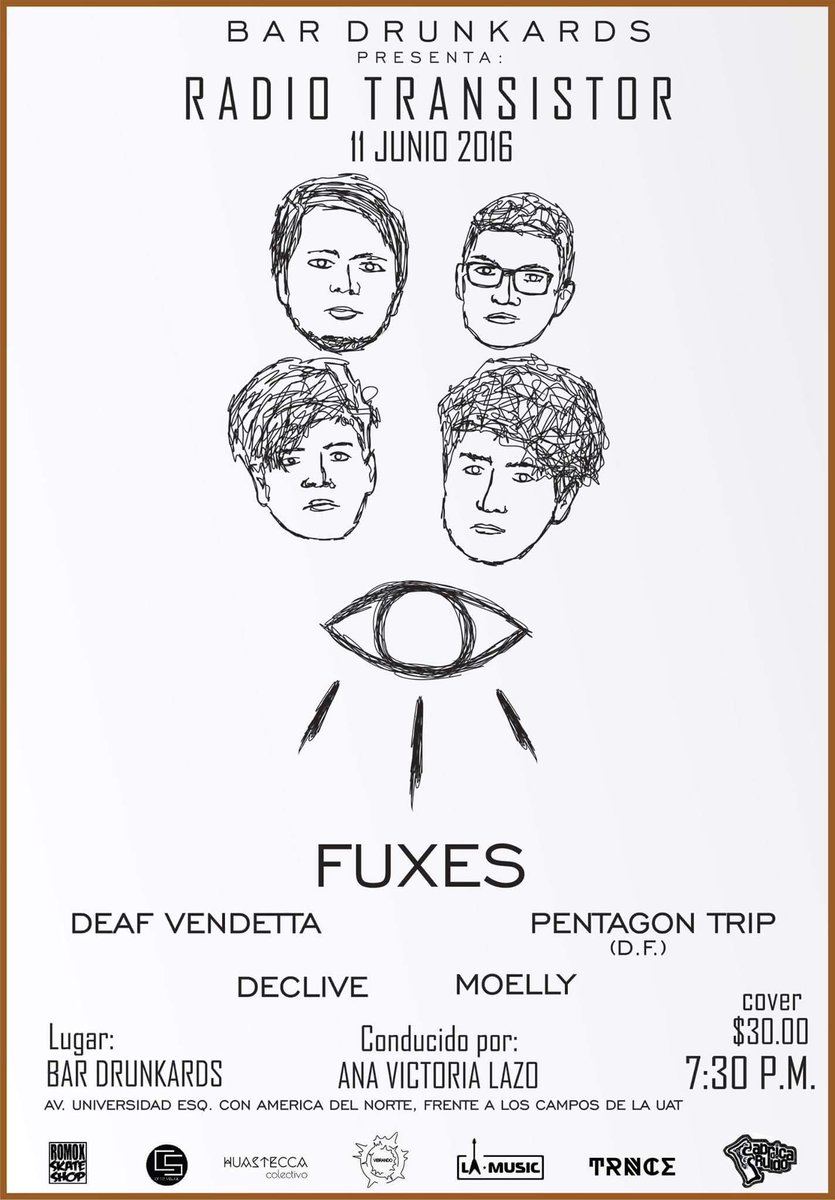 eriksaldanax's tweet photo. @FuxesOficial este 11 de Junio @  Bar Drunkards #Tampico #RadioTransistor y bandas invitadas @pentagon_trip (CDMX) https://t.co/zuahBkPMJB