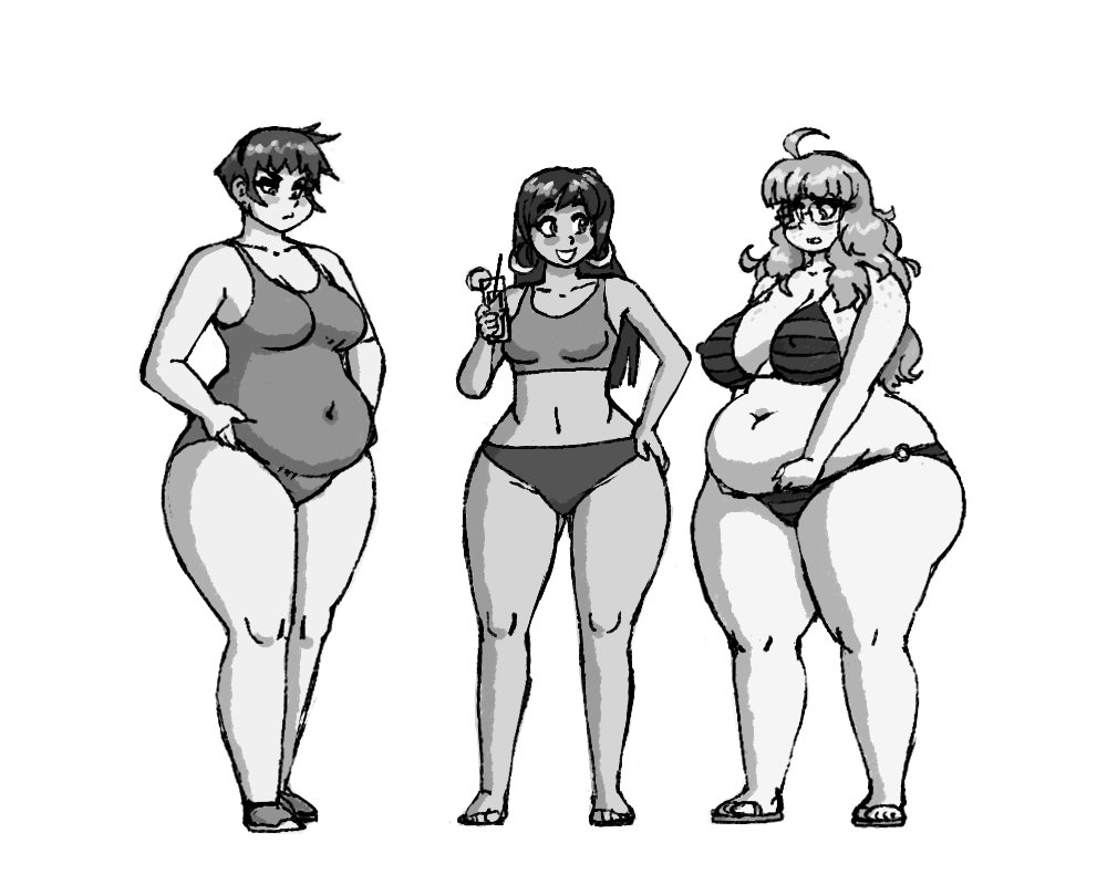 Just some girls hanging around in their swimsuits comparing bellies, like g...