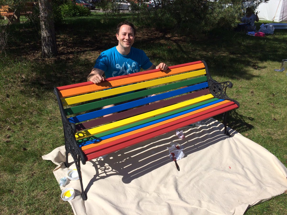 JuliaWongCBC's tweet photo. Bayda is the mastermind behind #PrideBench, a safe public space #LGBTQ members to be themselves. #YEG #yegpride https://t.co/m2CJqEK2Om