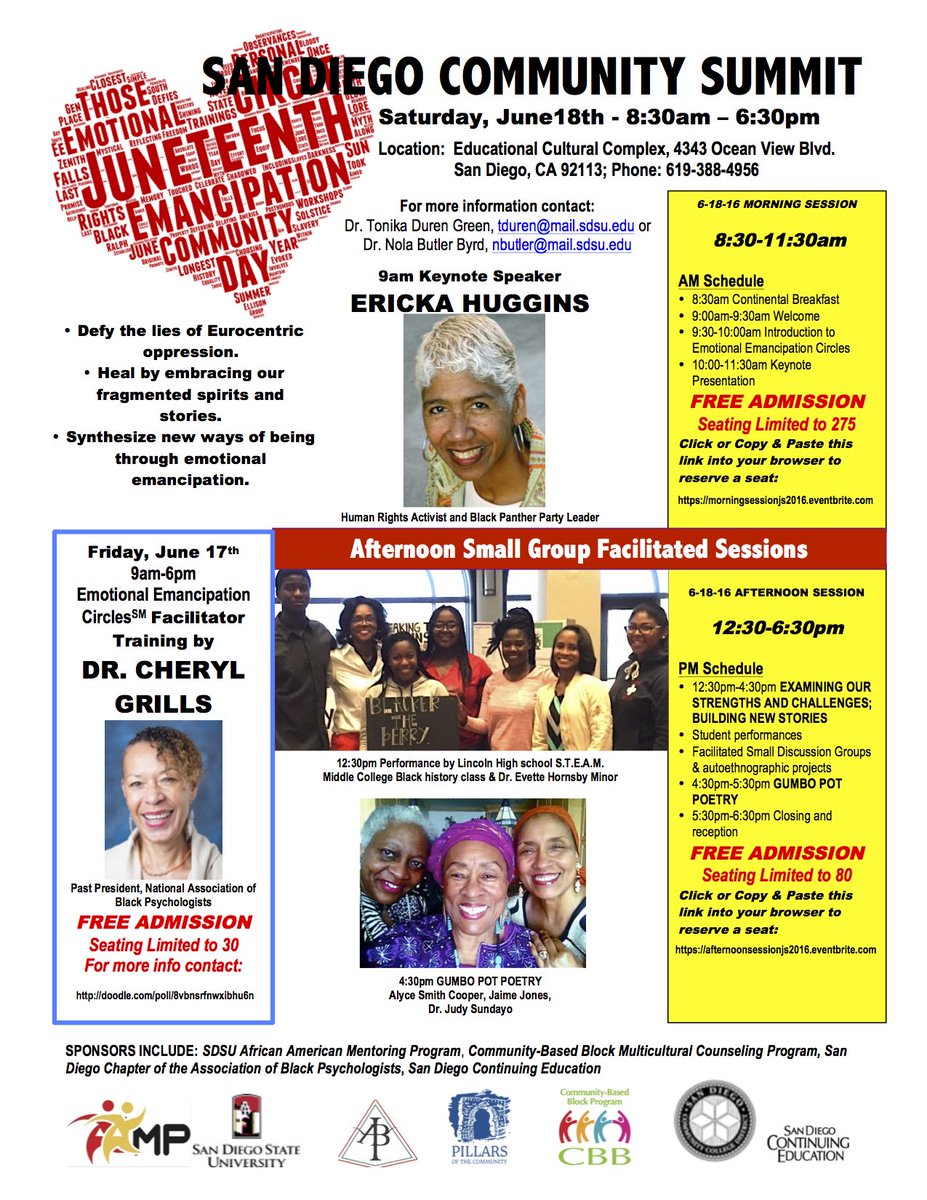 nbbyrd's tweet photo. You're invited to attend the 2016 Juneteenth Emotional Emancipation Summit in San Diego on June 17th and 18th! https://t.co/BDPprBUcey