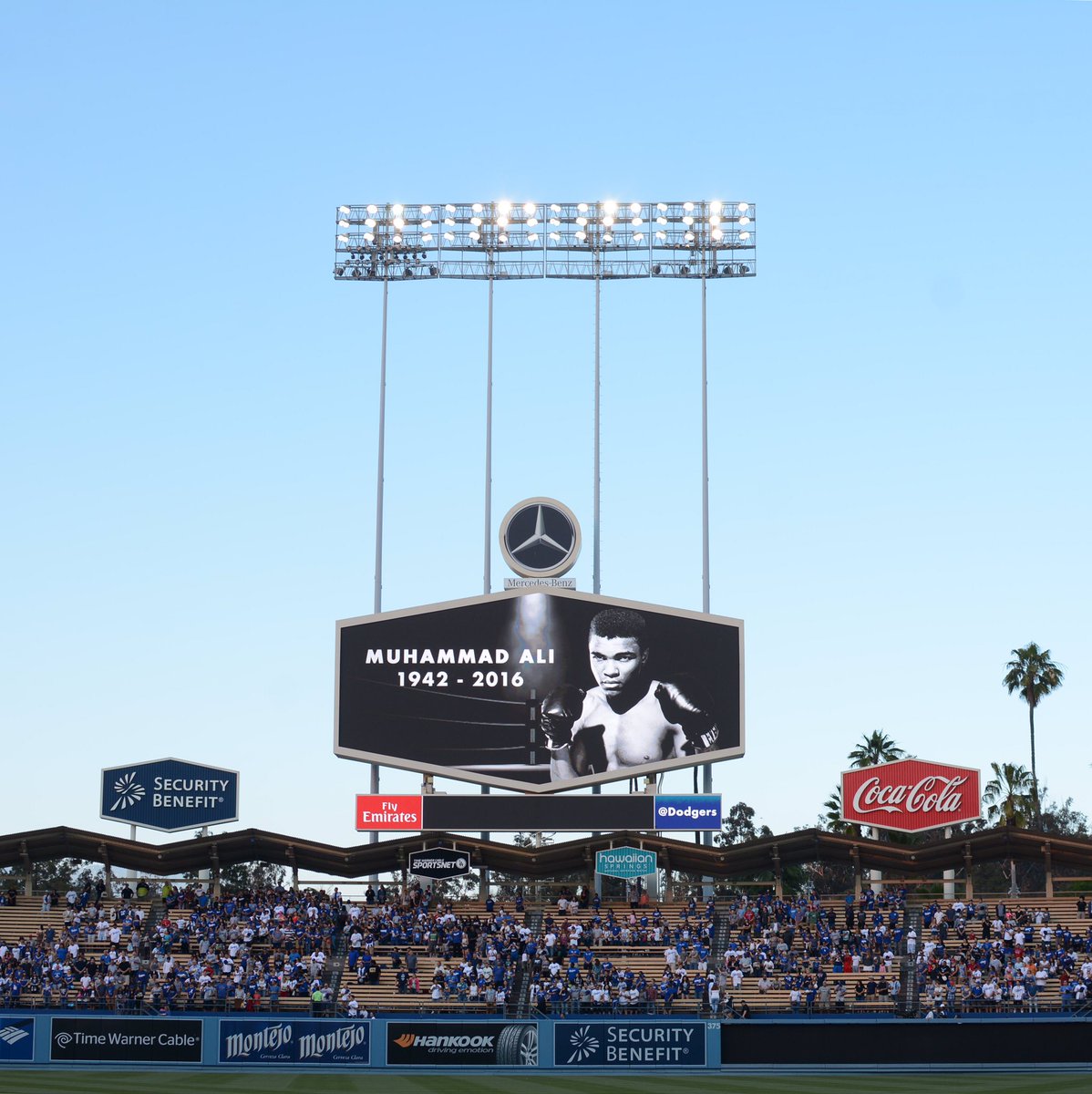 Dodgers's tweet image. A moment of silence was held for @MuhammadAli prior to tonight's game.