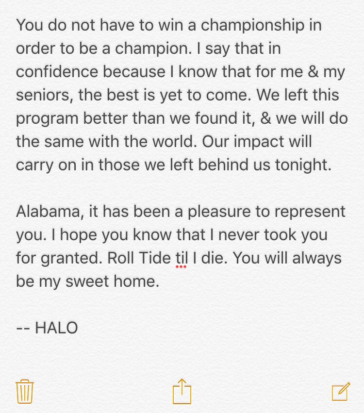 Thank you, Alabama. You will forever have my heart &amp; my soul. I gave you everything I had.