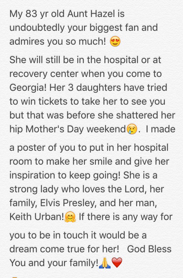 jamnrat's tweet image. facebook.com/melaney.gordon… @KeithUrban #newhip #AuntHazelLovesKeithUrban #biggestfaninGA #83strong #keepgettinbetter