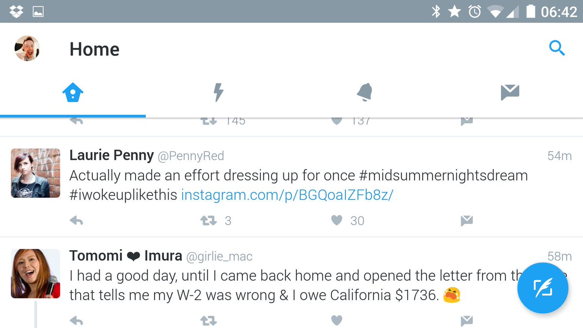 screenshot of twitter for android in landscape orientation showing limited view of tweets.