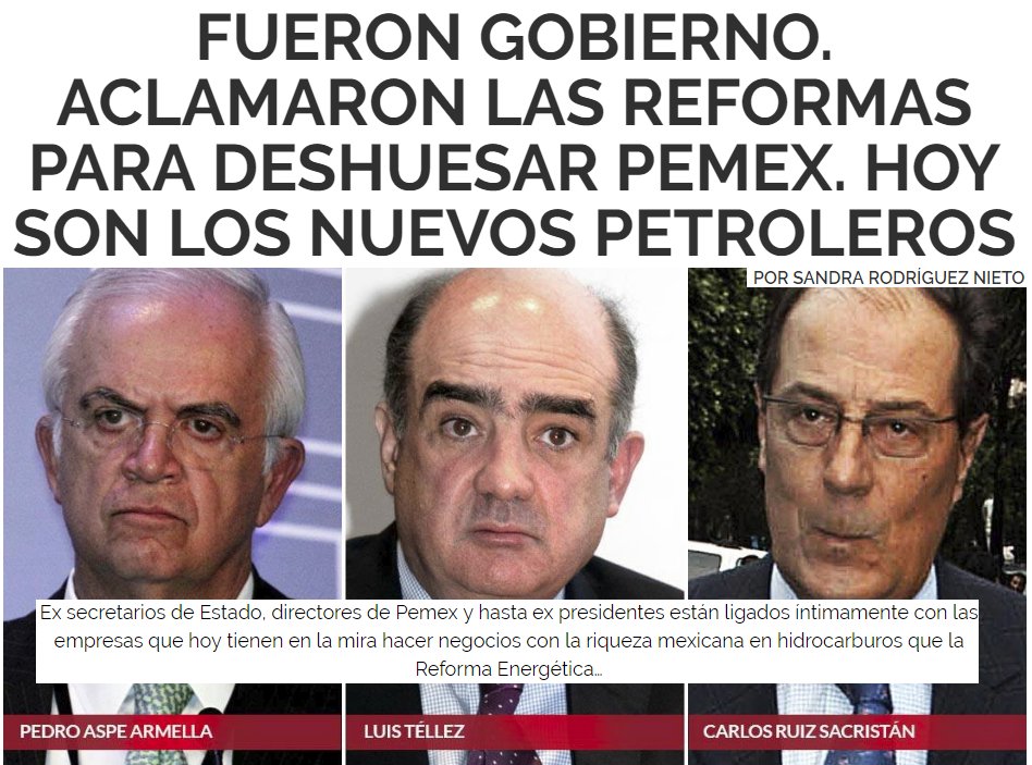 politicosmex's tweet photo. Fueron Gobierno. Aclamaron reformas para deshuesar #Pemex: Son los nuevos petroleros https://t.co/9oGpSFJoHH #EPN https://t.co/e3ns3l90qA