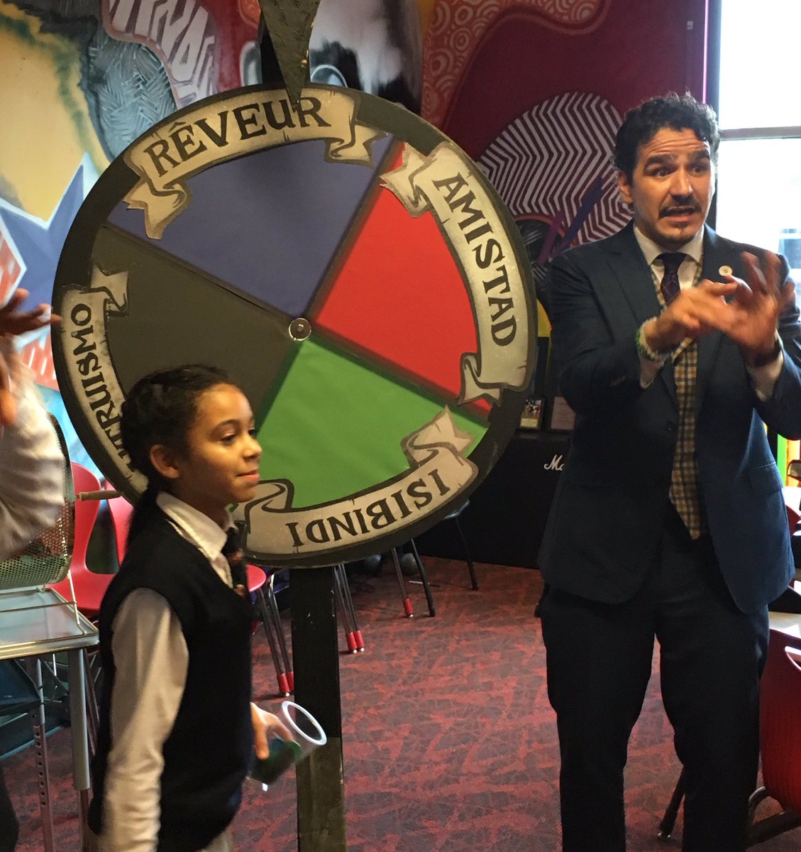 spfergus's tweet photo. Day 2--Ron Clark Academy--Spinning the wheel to determine your house! #RCAInspired #RCACon https://t.co/xIMOJ7I6cp