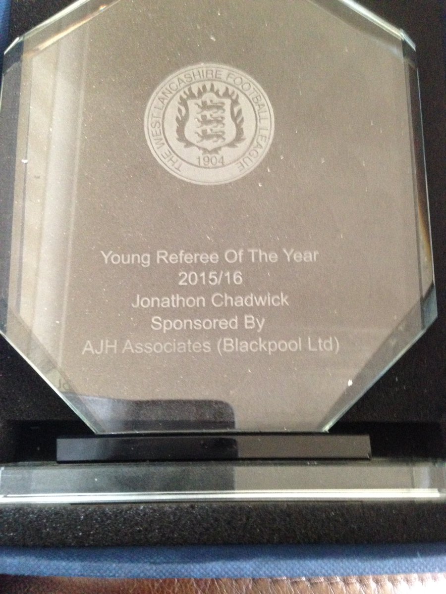 WiganReferees's tweet photo. Congratulatons to Jonathan Chadwick on his @westlancsleague Young Referee of the year award last night! https://t.co/0aDHcdyG7M