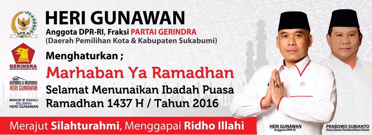 Selamat menunaikan Ibadah Puasa Ramadhan 1437H <a href="/DPR_RI/">DPR RI</a> <a href="/Fraksi_Gerindra/">Fraksi Gerindra DPR/MPR RI</a> <a href="/dpr_kita/">DPR Kita</a> <a href="/Gerindra/">Partai Gerindra</a> <a href="/RAI_HeriGunawan/">Rumah Aspirasi HG</a>
