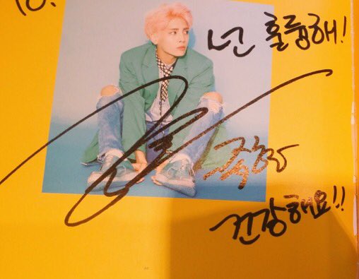 160605 Jonghyun Gwachun Fansign (On the signed album it says "You're great" and "Stay healthy")