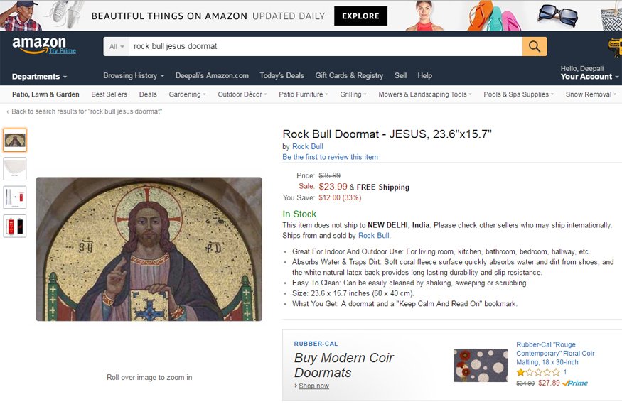 CNNnews18's tweet image. #BoycottAmazon: Site Draws Flak for Selling Doormats Featuring Gods
bit.ly/1U2haZo