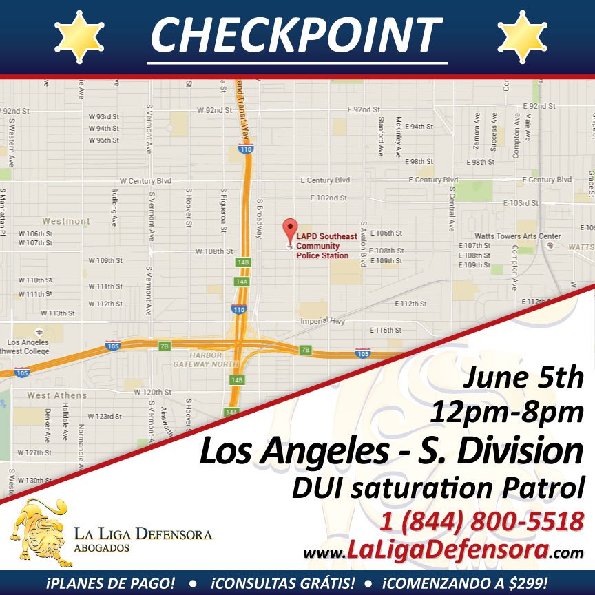 LigaDefensora's tweet photo. #DUI #Checkpoints #Checkpoint #Retenes 12pm-8pm #LosAngeles DUI Saturation Patrol #LaLigaDefensora #Sunday #DUIhelp https://t.co/oevmVEPZOw