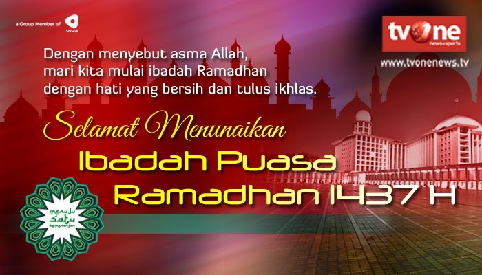 tvOneNews's tweet photo. Seluruh Kru &amp; Keluarga Besar tvOne Mengucapkan Selamat Menjalankan Ibadah Puasa di Bulan Suci Ramadhan 1437 H https://t.co/vzrSTt2ePR