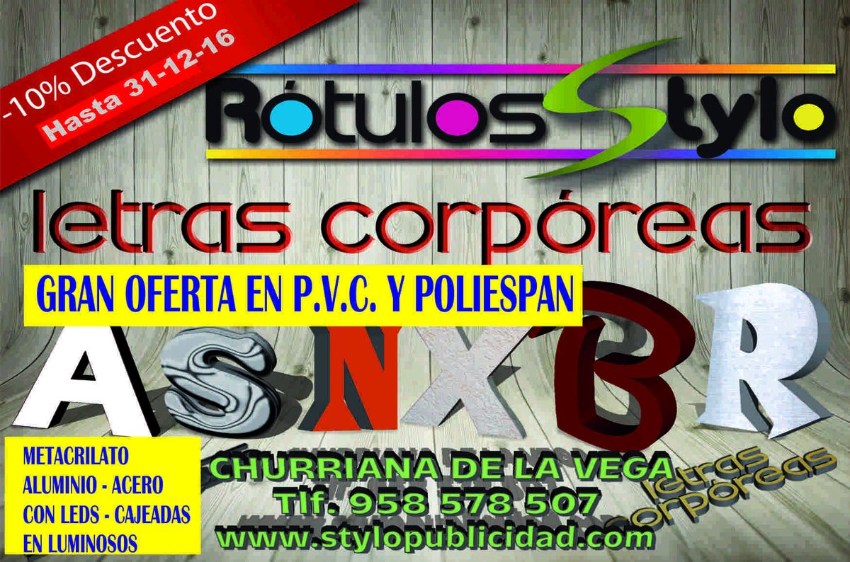 StyloRotulos's tweet image. -10 % DESCUENTO EN LETRAS CORPÓREAS DE PVC