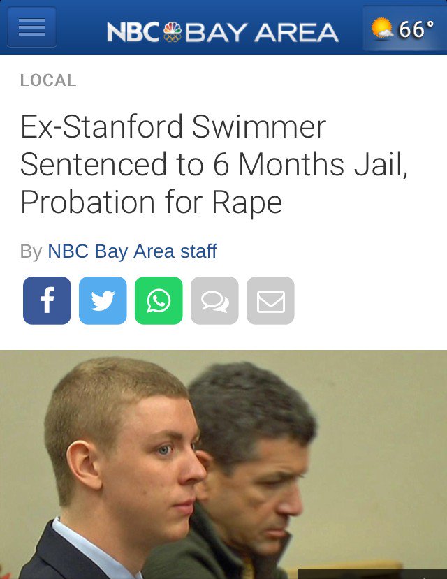 MysteryBaristy's tweet photo. Which is 6 mo. jail?
A) Overpay child support
B) Peacefully protest drones
C) Rape an unconscious woman
#BrockTurner https://t.co/GT0KlhVGF6