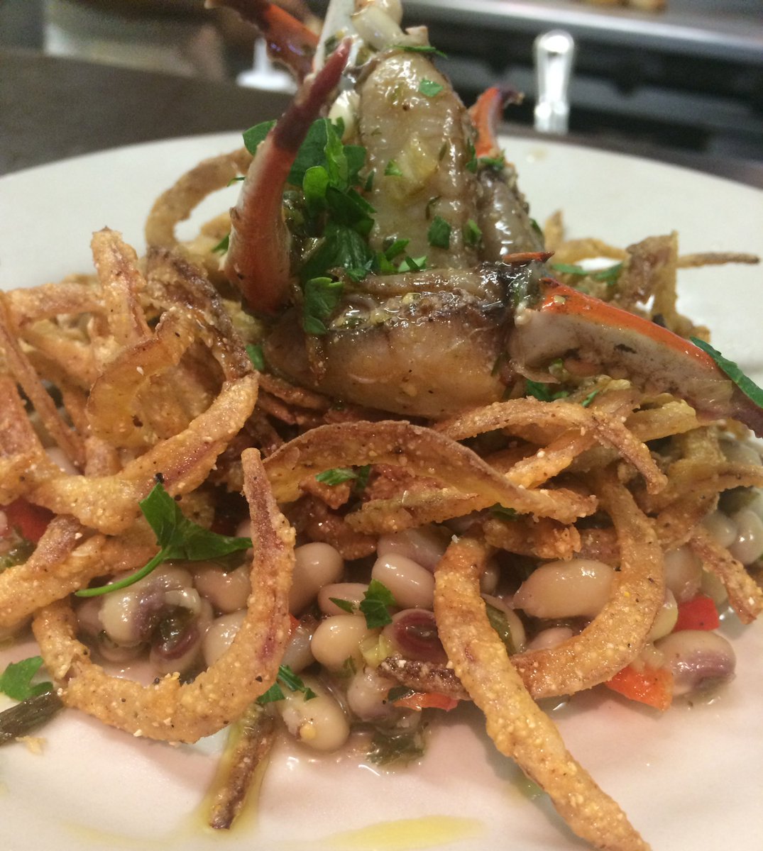 highhatcafe's tweet image. Field pea salad with crab claws