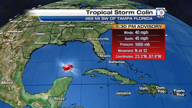 From @TrentAricTV Tropical Storm Colin has formed in the Southern Gulf of Mexico this evening. https://t.co/wzH31xitML