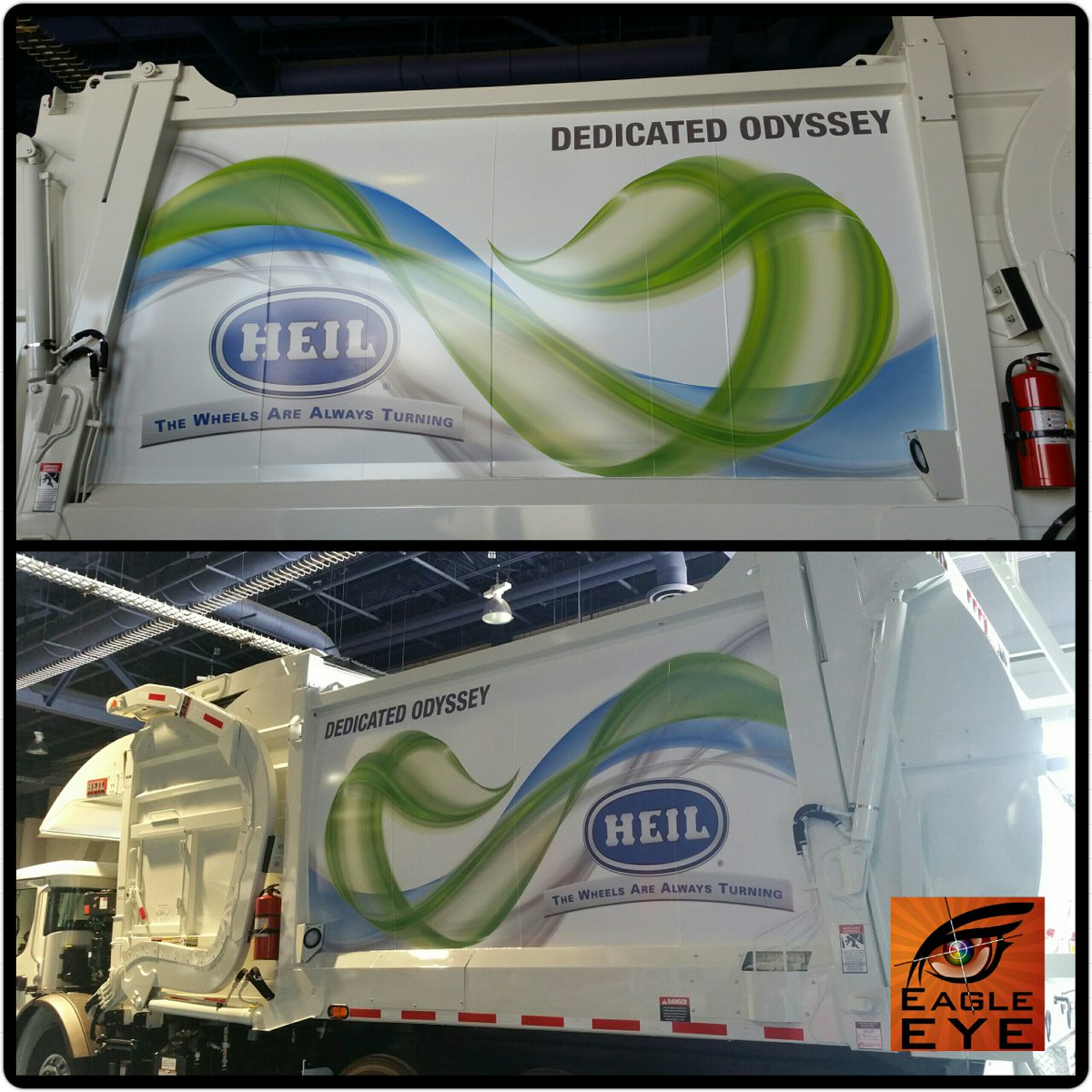 DumpsterDecals's tweet photo. Make sure to check out this great looking #HeilRefuse truck in the #EREF booth. #EagleEyePartners #wegotchawrapped https://t.co/ETZdyzjSIq