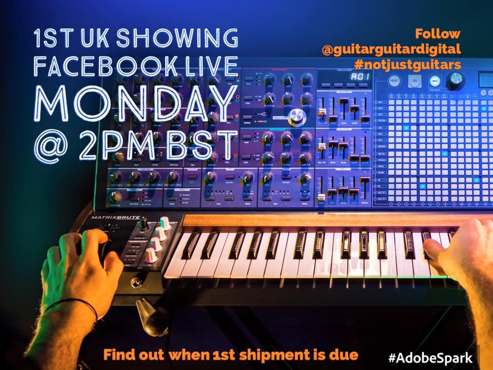 GtrGtrDigital's tweet photo. 1st UK Showing @ArturiaOfficial #MatrixBRUTE on @Facebook LIVE tomorrow @ 2pm BST tune in https://t.co/JmV2Nd1UJ1 https://t.co/4KoJk0Eoay