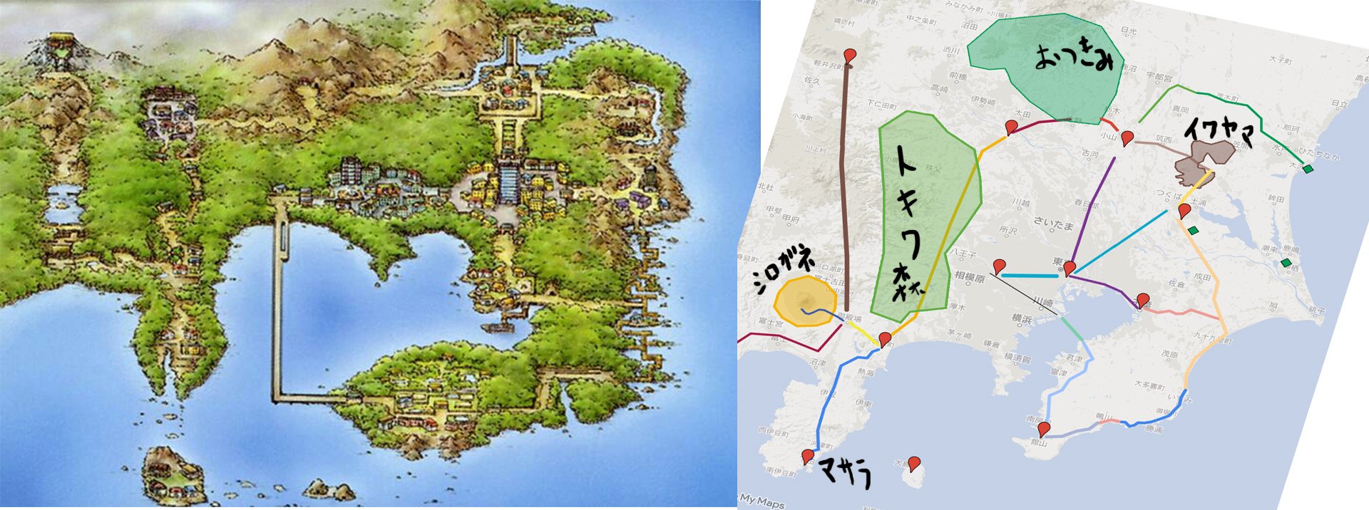 たかさおじさん Twitterren 結局 関東のダンジョンたりえる地形で見ていくと トキワの森 奥多摩の森 低山 おつきみ山 越後山脈南端 イワヤマトンネル 筑波山周辺 チャンピオンロード 関東山地 となるので それ通るルートになる Twitter