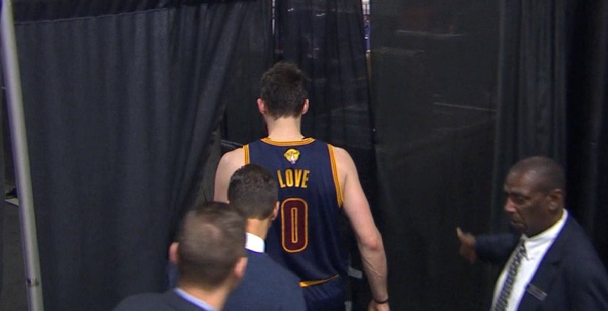 ESPNNBA's tweet photo. Kevin Love will not return to Game 2 after entering the league's concussion protocol. https://t.co/iykObbQnZa