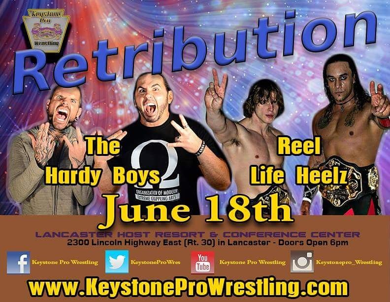 KeystoneProWres's tweet photo. At #Retribution @riddletuf7 &amp; @AnarchyMartinez will face @MATTHARDYBRAND &amp; @JEFFHARDYBRAND the #Hardy Boys https://t.co/s3zLDVsvvX