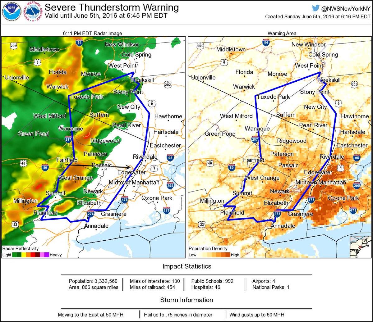 NWSNewYorkNY's tweet photo. ⚠️ Severe Thunderstorm Warning including New City NY, Newark NJ, Spring Valley NY until 6:45 PM EDT https://t.co/pGgnWgHbxv
