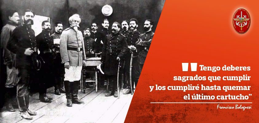 pcmperu's tweet image. "#UnDiaComoHoy el Coronel Francisco Bolognesi perennizó la célebre frase que lo llevó a la eternidad" @CCFFAA_PERU